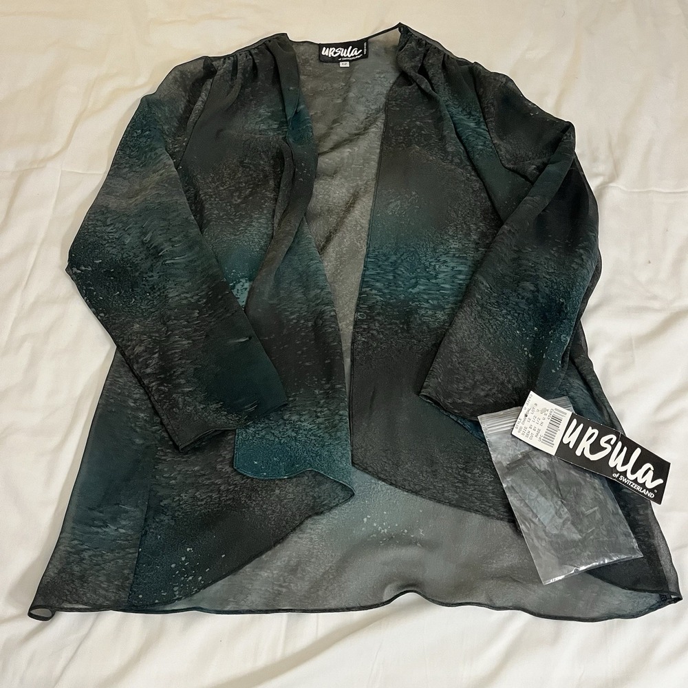 NWT URSULA Women's Sheer Long Sleeve Cover Up Black, Turquoise Sz 12 Vintage - Picture 2 of 5